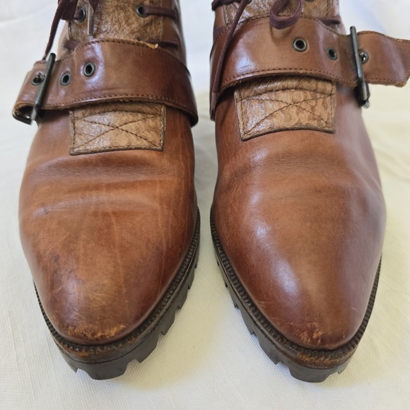 VTG Women's Witchy‎ Pointed Lace Up Leather Booties Sz 7.5 Italy Made Festival - Picture 6 of 14